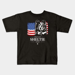 Proud Sheltie Dad American Flag patriotic gift dog Kids T-Shirt